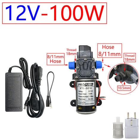 Bomba autocebante de diafragma de Alta presión de agua, fuente de alimentación de la UE, 6A, 5A, 18mm, rosca 100, DC 12V, 24V, 60W, 80W, 1/2 W,100w x Power