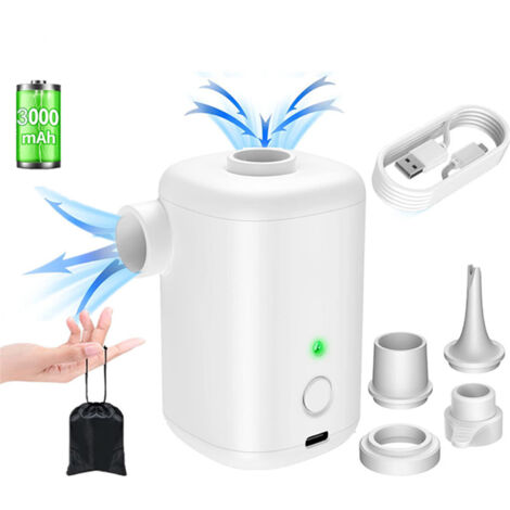 Bomba de aire eléctrica inalámbrica de 15 W  Batería de 3000 mAh, 4000 Pa, IP4  Infla cojines, colchones y piscinas  Función de vacío  Para el hogar, camping y playa