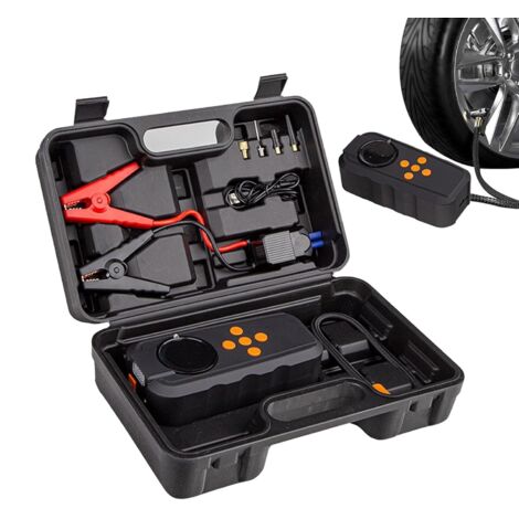 Bomba de aire para coche, pantalla LED, cargador portátil para coche, múltiples puertos de carga, funciones de seguridad mejoradas, 28 cm x 14,60 cm x 9,30 cm, para vehículos, motocicletas y bicicleta