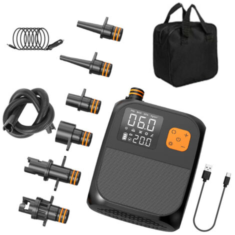 Bomba de aire portátil de 25 PSI, compresor de aire eléctrico de alta presión, bomba con batería externa, 6 boquillas y luz LED para botes y tablas inflables.