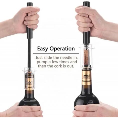 Bomba de aire, sacacorchos para vino, herramientas de barra, seguro, portátil, de acero inoxidable, sacacorchos, abridor de botellas a presión de aire, accesorios de cocina, color negro