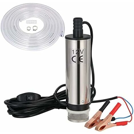 Bomba de combustible, 12V 51MM (Líquidos inflamables en gasolina prohibidos) Bomba de agua y diésel Acero inoxidable con clip Filtro removible Cable de 4M Aplicación de Diesel, Queroseno y Agua