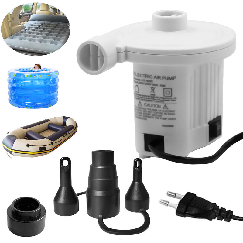 

Asupermall - Bomba de inflado electrica AC220V-240V Bomba de aire de llenado rapido con 4 boquillas Desinflador de inflado ligero, blanco