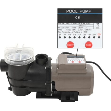 Bomba de piscina con temporizador negra 0,25 HP 8000 L/h