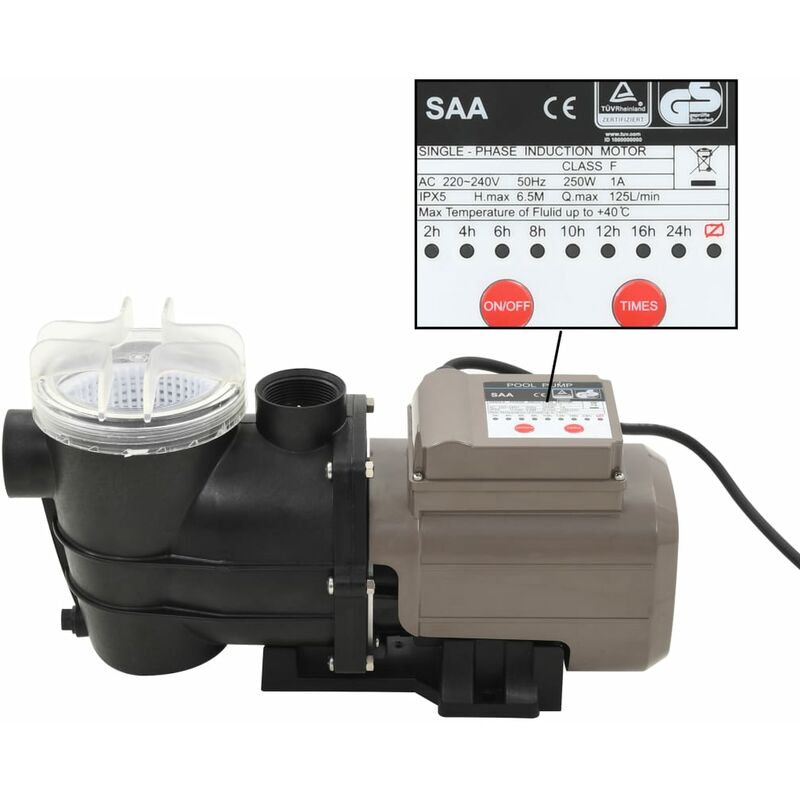 

Bomba de piscina con temporizador negra 0,25 HP 8000 L/h - Negro