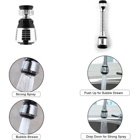 Bomba de refuerzo para grifo, cabezal de grifo de cocina giratorio, aireador, boquilla con filtro antisalpicaduras, ducha de mano, 2 chorros de agua, rotación de 360°, ahorro de agua, universal