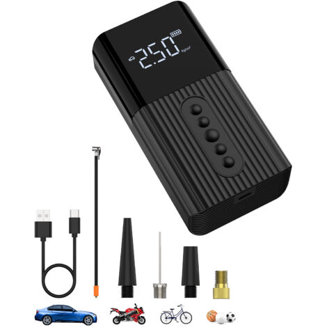 Bomba eléctrica D15L, compresor de aire portátil, bomba de aire para bicicleta con pantalla LCD digital y luz LED de emergencia, recargable, 150 PSI, apagado automático para neumáticos de coche.