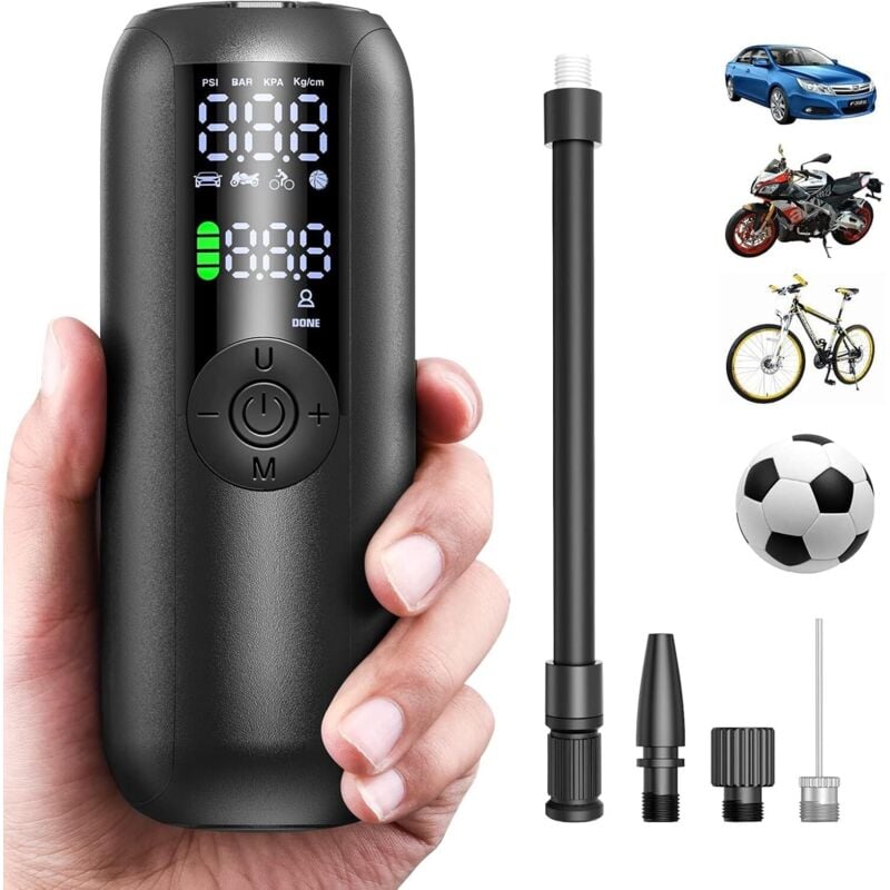 Bomba eléctrica para bicicleta de 150 PSI, inflador de neumáticos de coche, batería de 2000 mAh, compresor de aire recargable, apagado automático con