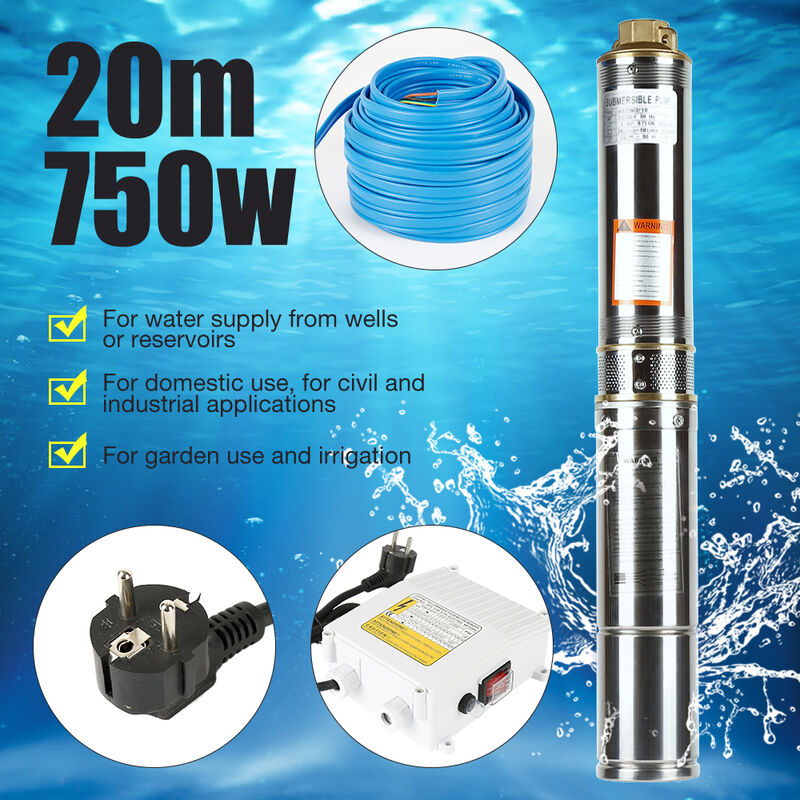 

Bomba para pozos profundos Bomba sumergible Electrobomba 4'' 750 W 20M Línea azul con caja de control - Bomba de pozo | bomba de agua