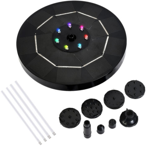 Bomba solar LED de 3,5 W con luz degradada de colores, batería de 1800 mAh, 6 boquillas, bomba para bebedero de pájaros, estanque de jardín, patio y sistema de circulación de agua.