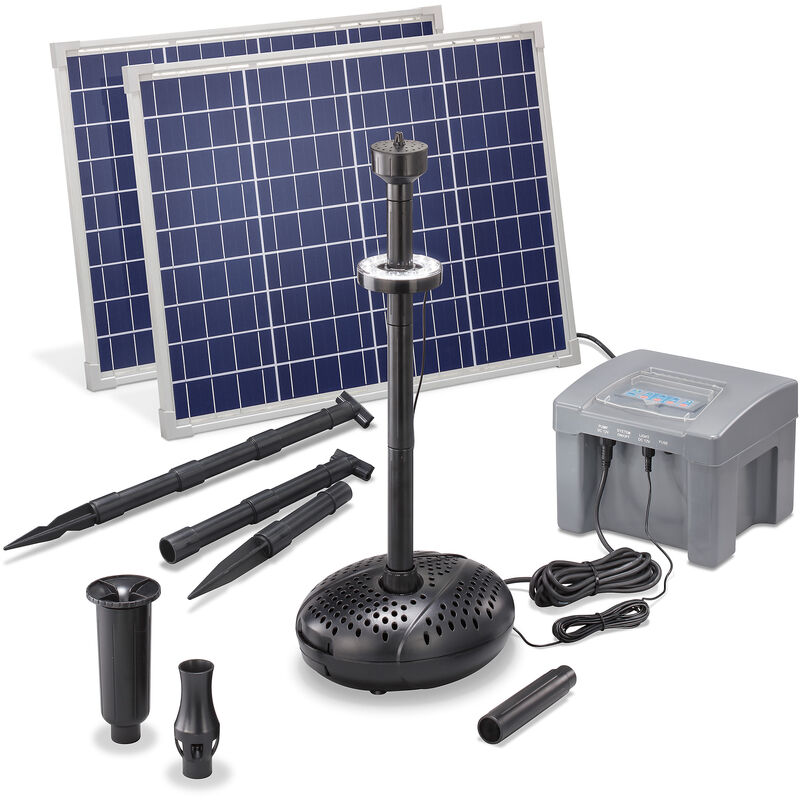 

Esotec - Bomba solar para estanque de 100 W y 2600 l/h con batería+bomba solar LED para estanque de jardín 101929