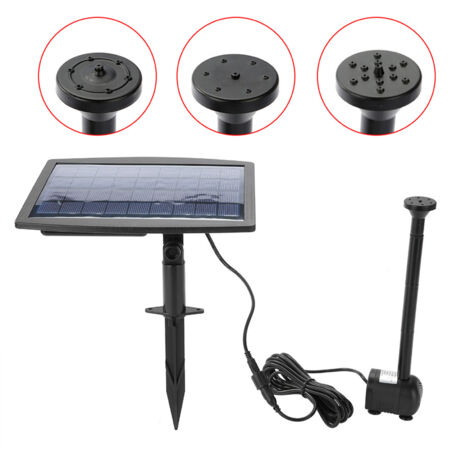 Bomba solar para fuentes de 2,5 W, ABS, color negro, para estanques y jardines con panel solar de 19,3 x 17 cm.