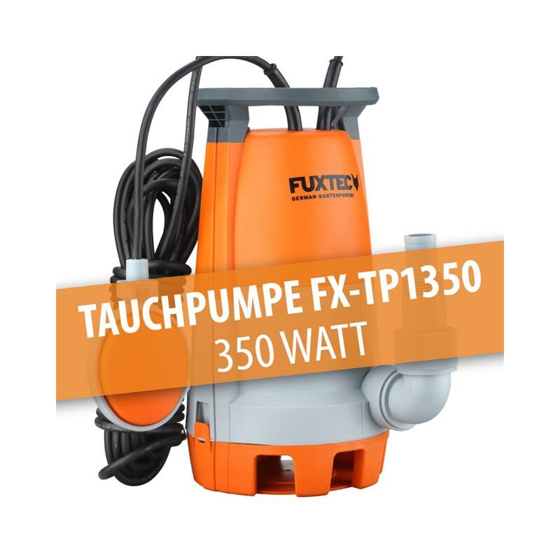 Fuxtec - Bomba sumergible de aguas residuales FX-TP1350 350 watts, máx. 7500 l/h, altura de impulsión máx. 6 m, espesor del elemento hasta 20 mm,