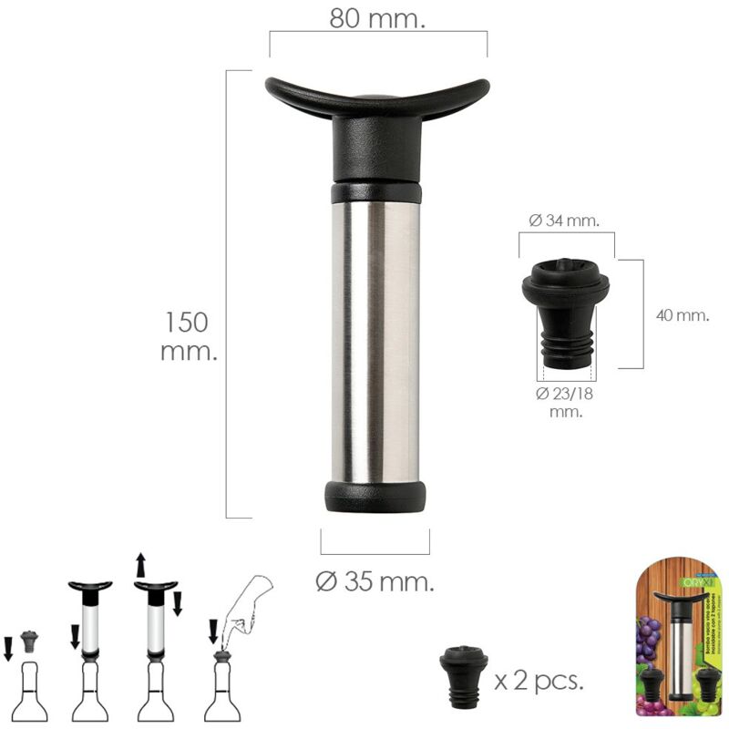 

Bomba vacio vino acero inoxidable con 2 tapones