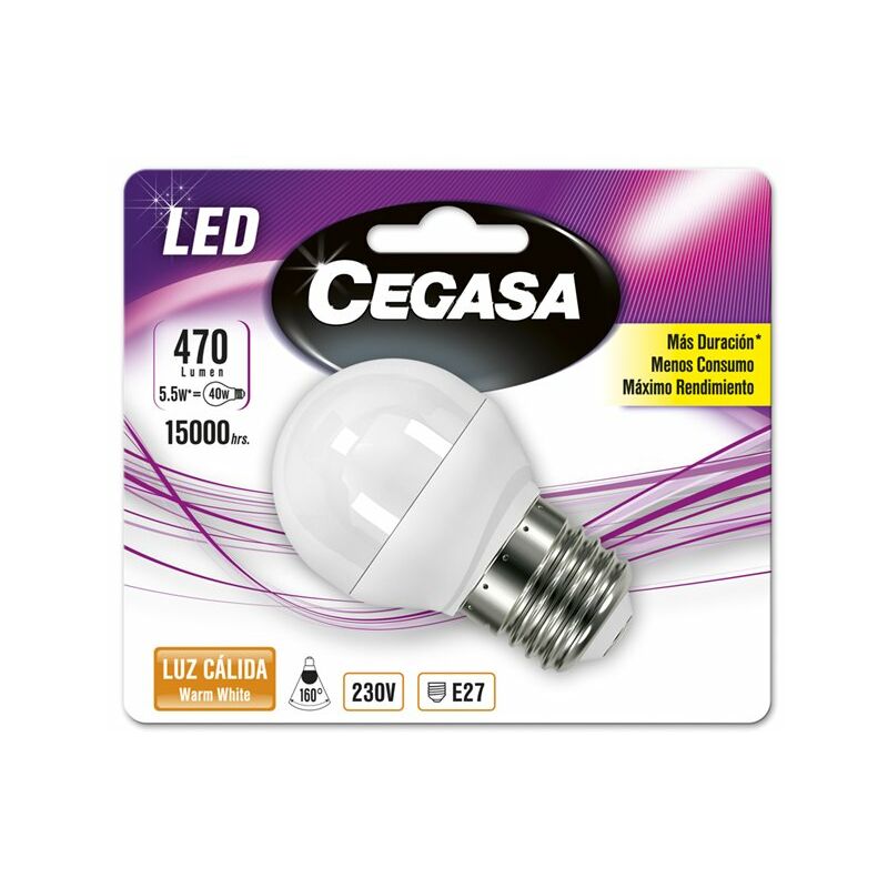 

Bombilla de led Esférica E27 5,5w cálida - Cegasa