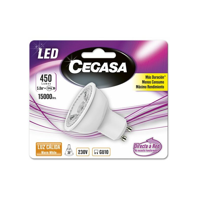 

Bombilla de led Gu10 5,8w cálida. - Cegasa