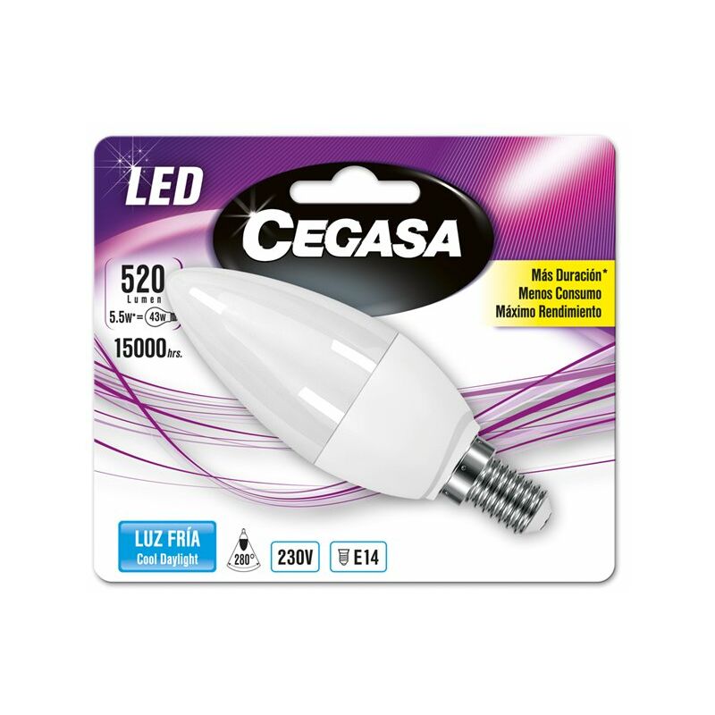 

Bombilla de led Vela E14 5,5w fría - Cegasa