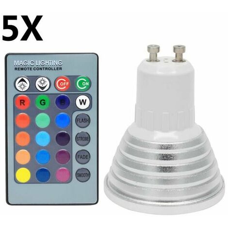 Bombilla de luz de color 5X GU10 Bombilla de luz LED RGB de 3W Bombilla de luz multicolor 16 Cambio de color AC85-265V con control remoto infrarrojo