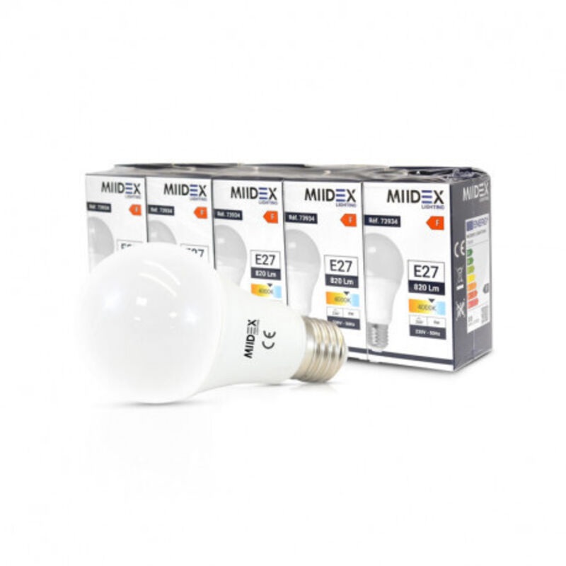 Vision-el - Lote de 5 bombilla led E27 8.5W 820lm 200° Ø60mmx108mm - blanco natural 4000K
