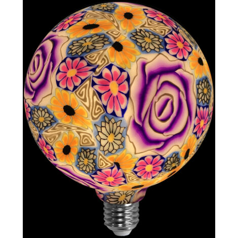 Bombilla Decorativa LED E27 4w 3000k Globo Silicona Con Flores Rosas