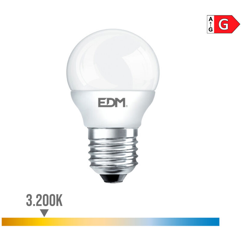 

Bombilla esferica led e27 6w 500 lm 3200k luz calida - EDM