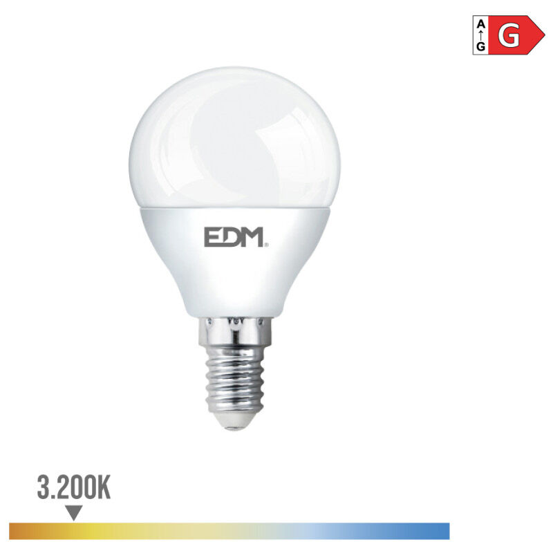

EDM Bombilla esferica led e14 5w 400 lm 3200k luz calida edm
