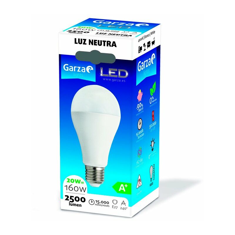 

Bombilla estándar LED E27 20W 2500lm 240º Garza Color de luz 4000K