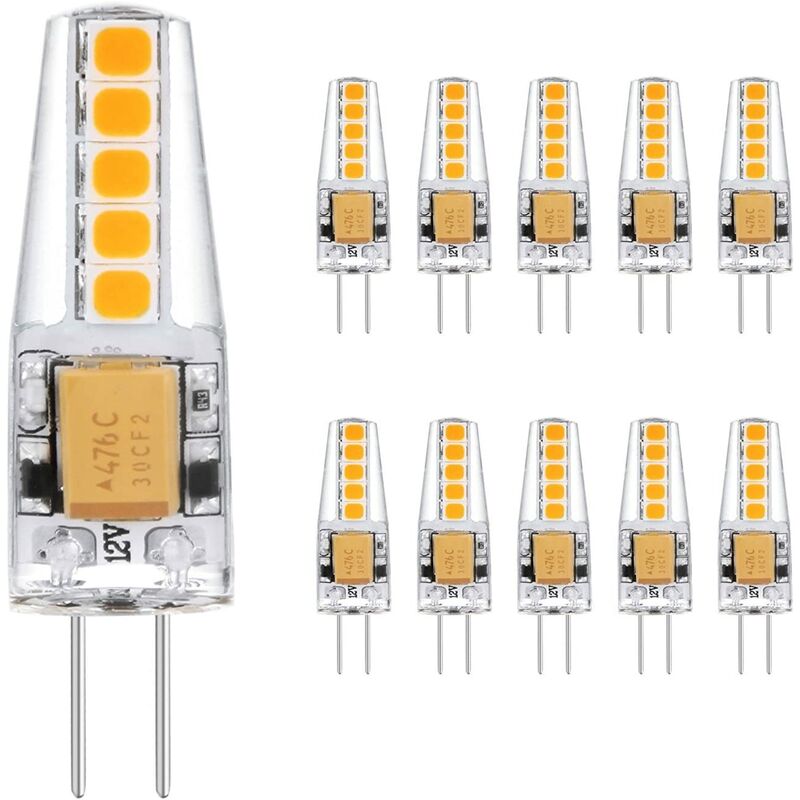 

Bombilla G4 2W G4 12V Bombilla LED de repuesto halógena, blanco cálido, bombilla AC / DC 12 V [clase energética A +] 10 piezas