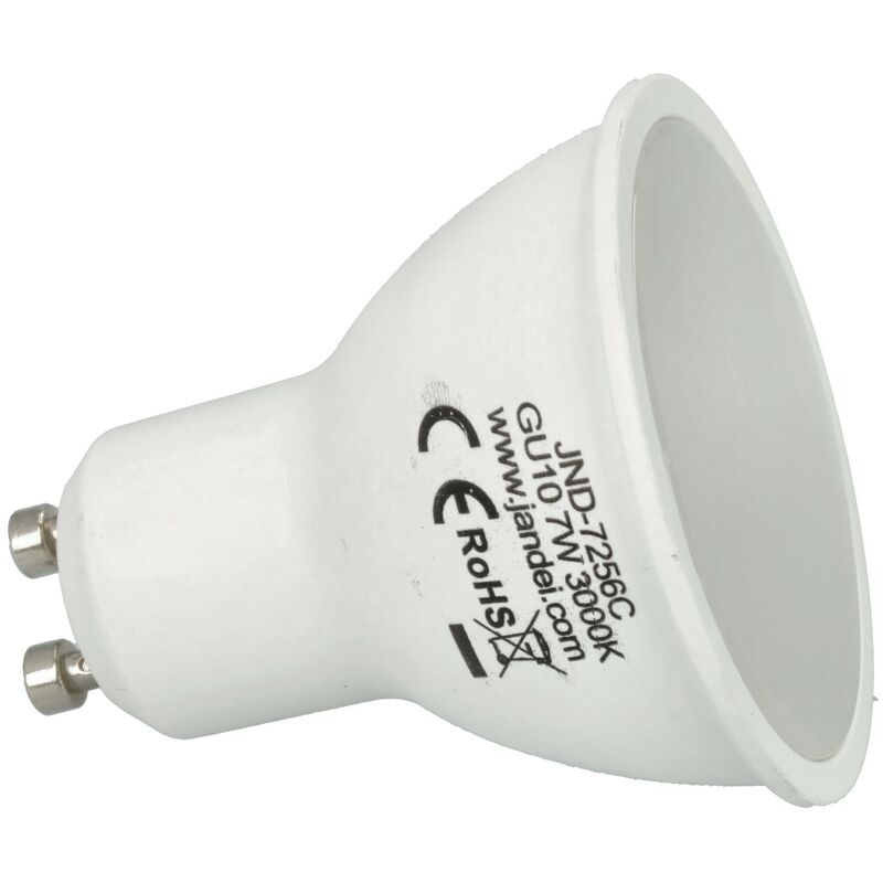 

20x Bombilla led GU10 de 7W equivalente a 50W, 120º de apertura, en blanco cálido 3000K de 50x50mm marco blanco - Jandei