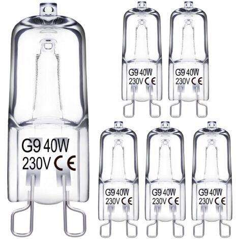 Bombilla halógena G9, 40 W, 230 V, ángulo de haz de 360 grados, bombillas cápsula G9 para lámparas de araña, paredes, mesitas de noche y galerías.