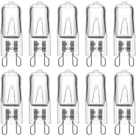 Bombilla halógena G9 de 28 W, 230 V, 370 lm, 2700 K, luz blanca cálida, regulable, cápsula G9, para lámparas de araña, iluminación de paisajes, apliques de pared y de armarios (paquete de 10)