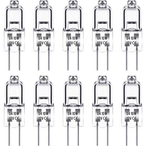 Bombilla Halógena MINKUROW G4, Bombilla Techgomade G4 12v 10w, Blanco Cálido 3000k, 150lm, Regulable, Lámpara Halógena G4, Lámpara De Cápsula Transparente, Paquete De 10