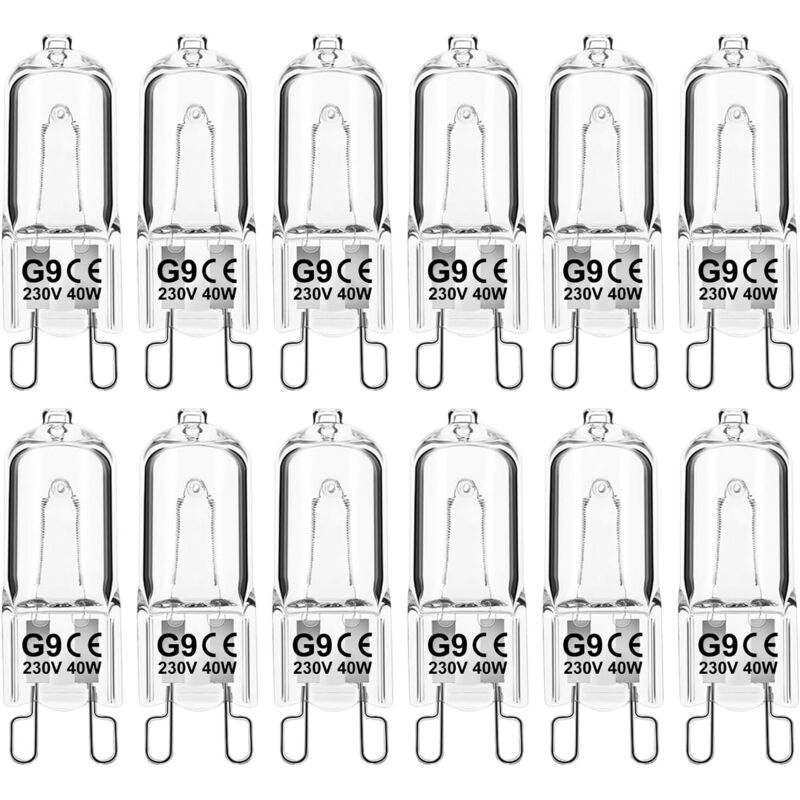 Bombilla halógena regulable G9 40W 230V, blanco cálido, para hornos microondas, cocinas y plafones, pack de 12.