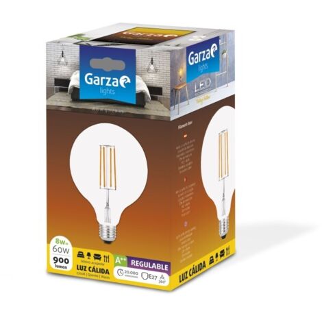 Bombilla ilumin led filamento regulable clear garza e27 8w 7