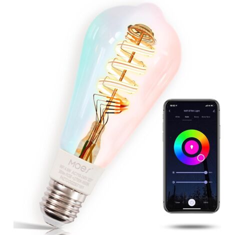 Bombilla inteligente Alexa E27 vintage, lámpara LED RGB WiFi, regulable, 5W, 2700K-6500K blanco cálido/blanco frío, bombilla Edison, 16millones de colores, compatible con Alexa y Google Home-1unidad