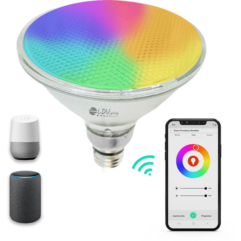 

Bombilla inteligente WiFi Led, Par38 12W E27 RGB 900lm 3000k-6000k IP65 Alexa y Google Assistant