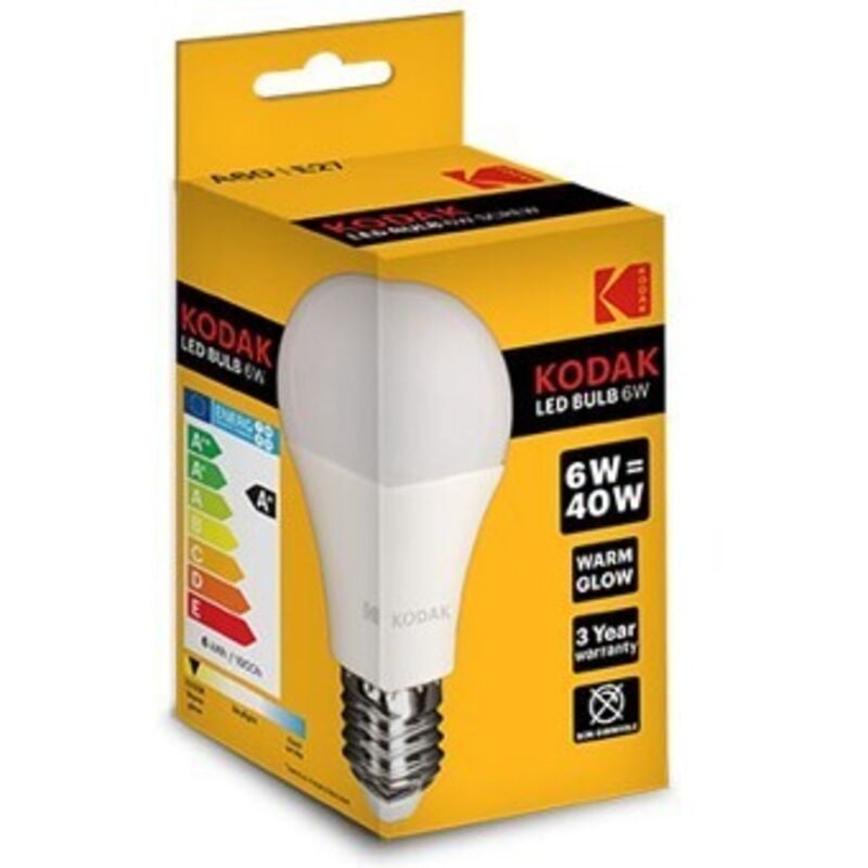 

Bombilla led globo estandar a60 - e27 - 480lm - calido 3000k - 6w=40w - no regulable - Kodak