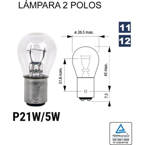 Bombilla lampara p21/5 12v 5w bay15d (pack 10 unidades)coche moto