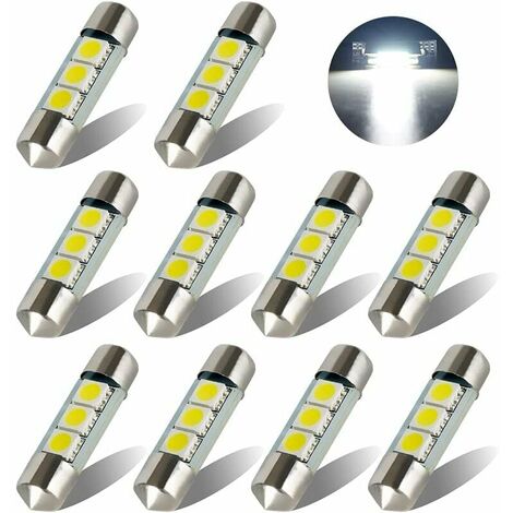Bombilla LED 5050 de 36MM para coche, luz de matrícula, lámpara de cúpula Interior, blanca, 6000K, 10 Uds.