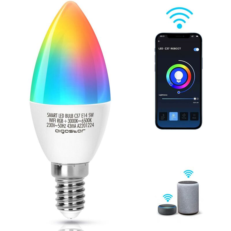 

Bombilla LED C37 E14 5W WIFI RGB+CCT