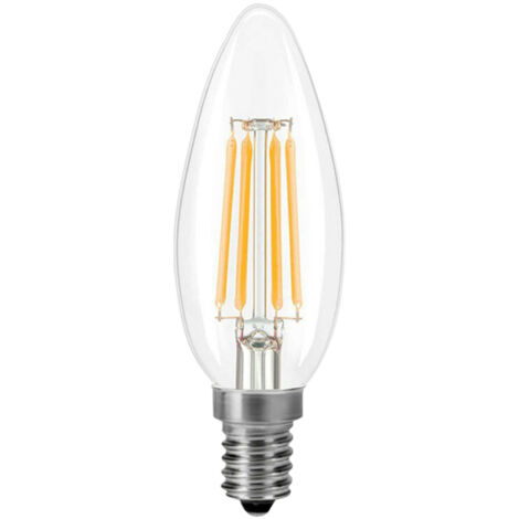 Bombilla LED de 4W 2700K blanco cálido, base E14, estilo candelabro, equivalente a 40W, filamento transparente, estilo vintage.