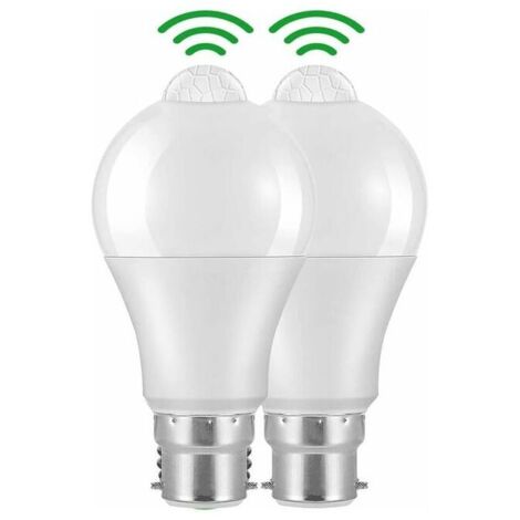Bombilla LED de bayoneta B22 con sensor de movimiento, 12 W, 1020 lm, blanco frío 6000 K, CIR 85, IP42, impermeable, de bajo consumo, no regulable