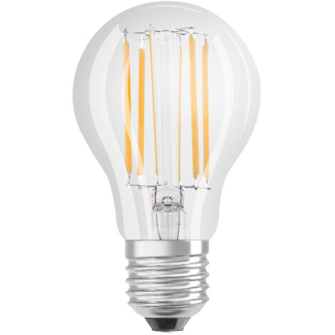 Bombilla LED de cristal transparente estándar E27, 11W, blanco frío.
