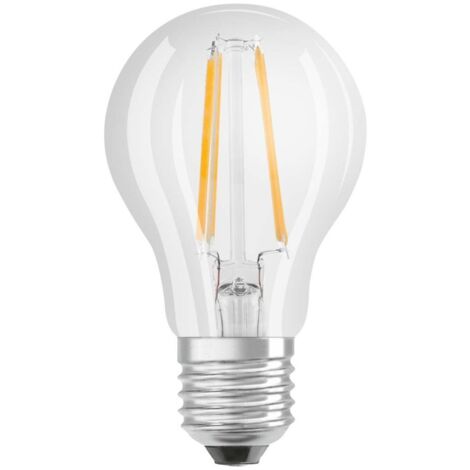 Bombilla LED de cristal transparente estándar E27, 6,5W, blanco cálido.