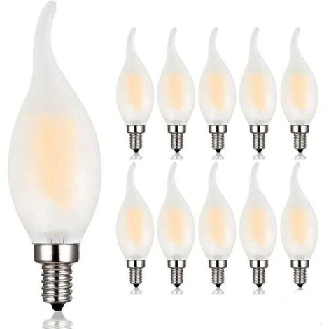 Bombilla LED de filamento E14 regulable, paquete de 10, 4 W de consumo, equivalente a 40 W de bombilla incandescente, luz blanca cálida de 2700 K y 400 lm, ángulo de haz de 360° [Clase energética A+]