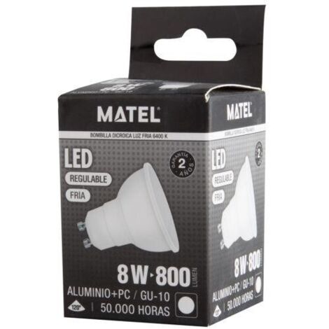 Bombilla LED Dicróica 120º Regulable GU10 8W Fría Matel
