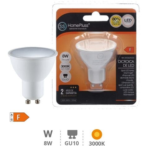 HOMEPLUSS Lámpara Dicroica 8W GU10 3000K- 12u caja exp