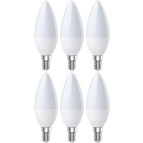 Bombilla LED E14, bombilla LED tipo vela E14, blanco frío 6500 K, 5 W, 600 lúmenes, equivalente a bombillas halógenas de 60 W, ángulo de haz de 200°, no regulable, paquete de 6 [Clase energética 2]