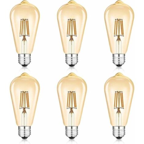 Bombilla LED E26/E27, bombilla de filamento vintage, bombilla de rosca, lámpara retro antigua de color ámbar, amarilla nostálgica, equivalente a una bombilla incandescente de 48 W, ideal para el hogar