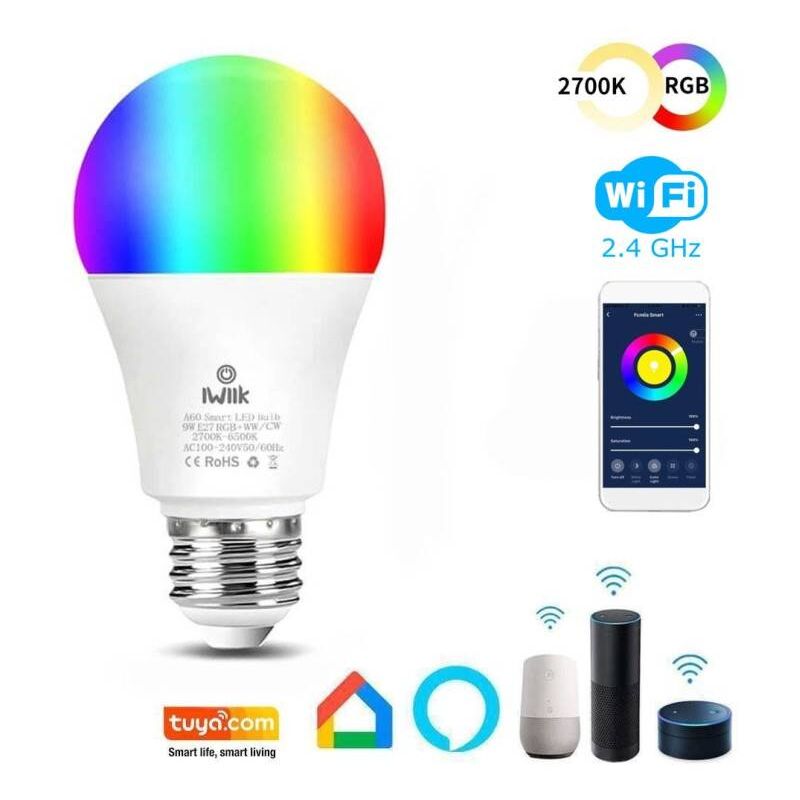 

Bombilla LED E27, 10W, RGB+CCT WiFi + mando a distancia, RGB + Blanco frío, regulable - RGB + Blanco frío